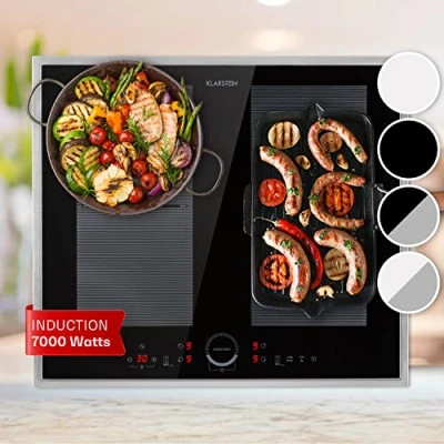 Image of Klarstein Induction Hob, 7000W Electric Hob Cooker, 4 Ring Pan Built In Table Top Cookers w/ Hobs, Touch Control,