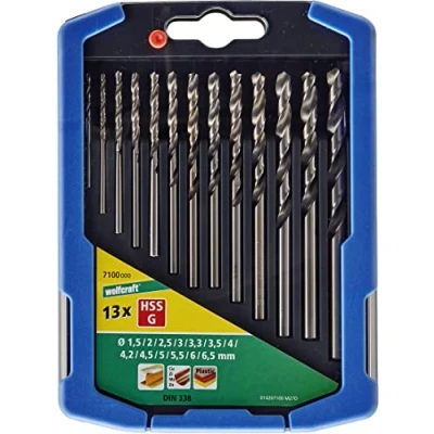 Image of wolfcraft HSS Metal Drill Bit Set, 13 Pcs., Ground I 7100000 for Drilling into Hard Materials