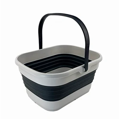 Image of SAMMART 13L Collapsible Basket with Handle Portable Outdoor Picnic Basket/Crater Foldable Shopping Bag Space Saving Storage Container (Grey/Slate Grey(SH), 1)