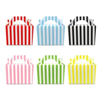 Image of Lotus 10 Pack Striped Children&#039;s Party Boxes Perfect For Birthdays, Weddings &amp; Celebrations Carry Food,Fun Baby shower with Vibrant Mixed Colors Favors Creative Treats(Mixed Colors)