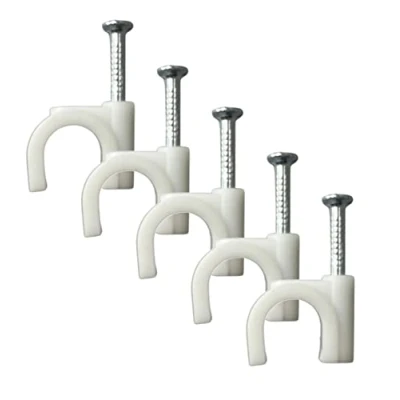 Image of Round White Cable Clips 10mm with Fixing Nails Packs of 100
