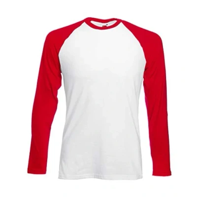 Image of Fruit of the Loom Men&#039;s Baseball Longsleeve T Shirt, White (White/Red 054), XL