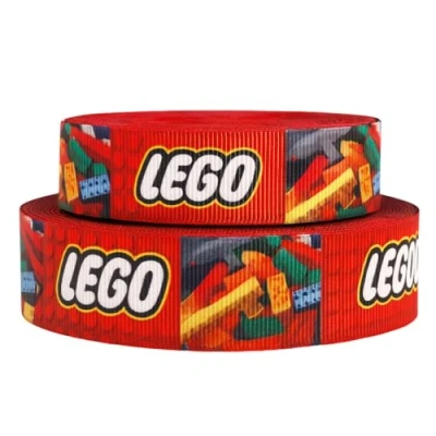 Image of 2m x 22mm wide Red Coloured Building Bricks Ribbon for Personalised Birthday Cake Decoration Decorating Ideas Present Gift Wrap Bows or Wrapping Bags Box Cards Art Craft Toppers