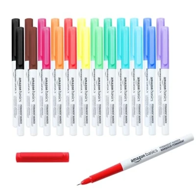 Image of Amazon Basics Ultra Fine Point Permanent Markers, Assorted Colors, 24 Pack