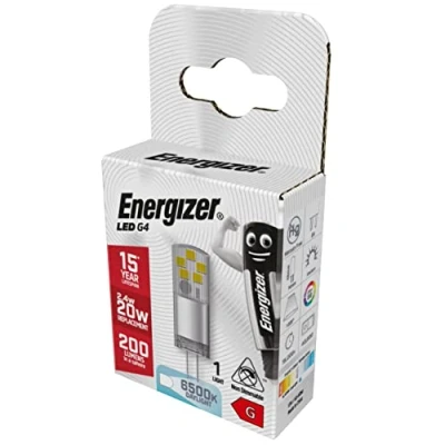 Image of Energizer G4 LED Light Bulb. 2.4W (20w Halogen Equivalent) 12V. 200 Lumens. Bi Pin Base Energy Saving. Daylight 6500k