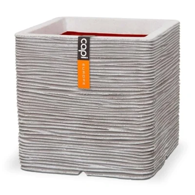 Image of CAPI EUROPE Planter square Rib NL 50x50 Ivory Opening Ø42 Pot for indoor and outdoor use Shatterproof 100% recyclable KOFI904