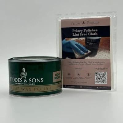 Image of Fiddes Supreme Light Brown Wax 400ml + Free Priory Polishes© Lint Cloth