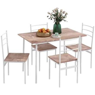 Image of HOMCOM 5 Piece Dining Table and Chairs Set, Room Sets, Steel Frame Space Saving 4 for Compact Kitchens, White