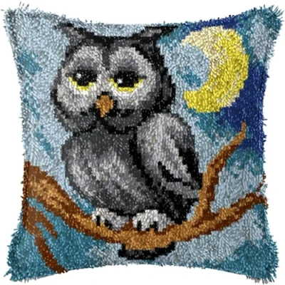 Image of ZFFLYH Latch Hook Kits DIY Throw Pillow Cover Sofa Cushion Embroidery Craft Kit for Adults And Beginners Pattern Printed Canvas Creativity Crochet Gift 17X17 Inch,Owl