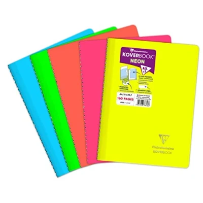 Image of Clairefontaine 376723C A Koverbook Neon Spiral Notebook A4 21x29.7 cm 160 Lined Pages 90 g White Paper Opaque Polypro Cover Random Color
