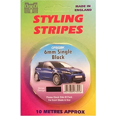 Image of CASTLE PROMOTIONS Single Stripe Black 6mm 10m Length CPS02BK