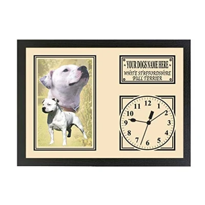Image of White Staffy Staffordshire Bull Terrier Personalised Dog Breed Gift Clock