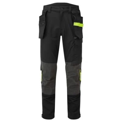 Image of Portwest EV440 Men&#039;s Slim Fit Work Trousers Stretch Fabric Workwear Utility Safety with Holster and Knee Pad Pockets Black, 26
