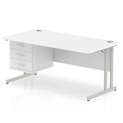 Image of Impulse 1600 Rectangle Silver Cant Leg Desk White 1 x 3 MI002215