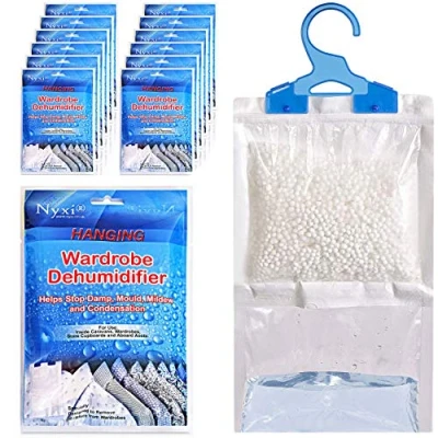 Image of Nyxi Set of 12 Hanging Interior Wardrobe Dehumidifier 230g Each Bag Ideal to stop damp, mould mildew &amp; condensation For Wardrobe, Home, Kitchen, Garage, Bedroom, Caravan, Office, Basement etc