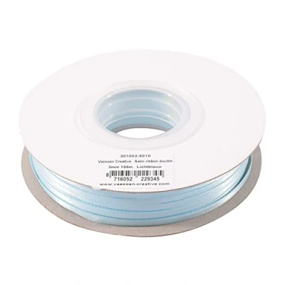 Image of Vaessen Creative Satin Ribbon, Light Blue, 3mm x 100m Double Sided Shine for Card Making, Scrapbooks, Gift Wrapping and Other Craft Projects