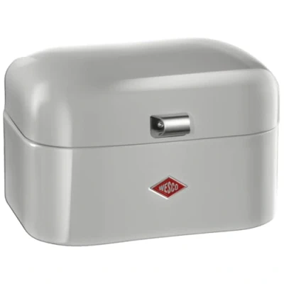 Image of WESCO Single Grandy bread bin in grey, powder coated sheet steel, ventilation holes and sturdy handle, 22 x 26.8 17.5 cm