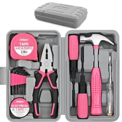 Image of Hi Spec 13pc Pink Small Compact Womens Ladies Hand Tool Kit Set for Home &amp; Office DIY. Household Basic Repairs in a Portable Box Case