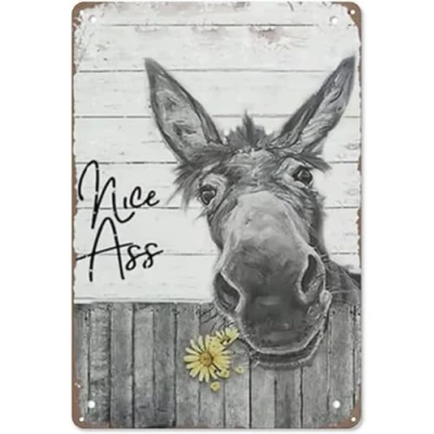 Image of Funny Donkey Tin Sign Decor lovers Farmhouse Vintage Signs Wall Art Poster Retro Metal Bar Home Bathroom Decoration 6x8 Inch