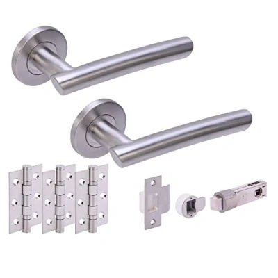 Image of HANDLEZONE® Magna Bullet Internal Door Handle Latch Pack, Complete with Lever On Rose Handles, Round Latch, Ball Bearing Hinges Satin Stainless Steel