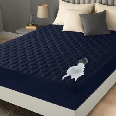 Image of Utopia Bedding Waterproof Mattress Protector, Queen Pad, Quilted Fitted Cover Stretches up to 16 Inches Deep (Navy)