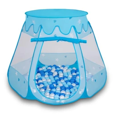 Image of Selonis Play Tent 105X90cm/300 Balls Castle House Pop Up Ballpit Plastic For Kids, Blue:Babyblue Blue Pearl