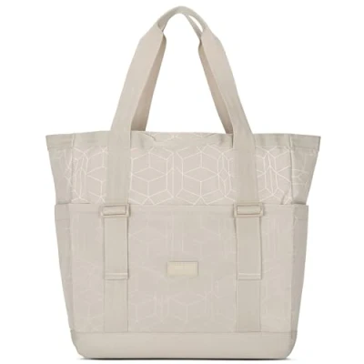 Image of LARKSON Beach Bag Beige Smilla Tote with Zip for Men &amp; Women Family Holiday, Sports, Swimming Shopping Made From Pecycled PET Water Repellent