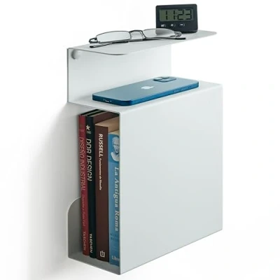 Image of etterr Bedside Table, Side White Tables, Bedroom Tables Bedroom, Table (Right, White, 30 x 20 10 cm.)