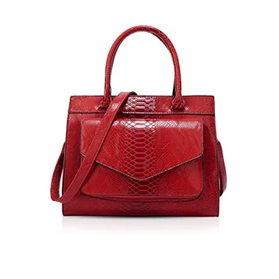 Image of NICOLE &amp; DORIS Women Handbags Fashion Top Handles Bags Crocodile Handbag Ladies Shoulder Medium PU Leather Red