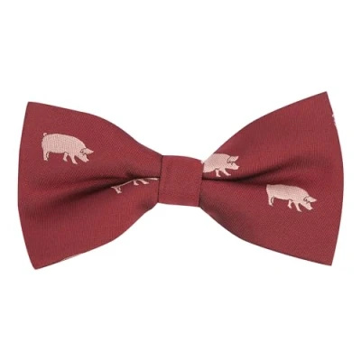 Image of King &amp; Priory Burgundy Red Embroidered Pig Bow Tie