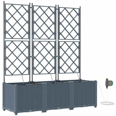 Image of vidaXL Garden Planters with Water Irrigation System 3 pcs Light Grey