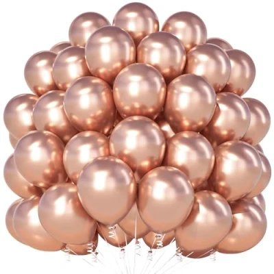 Image of Teselife Metallic Rose Gold Balloons, 100Pcs 12 Inch Chrome Latex Party Balloons for Men Women Birthday Baby Shower Anniversary Graduation Engagement Decorations
