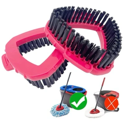 Image of Scrub Brush Head for Vileda Mop, 2 Pc Spin Mop Tank System, Triangle Hard Bristle Replacement Turbo Bathroom and Kitchen Wall