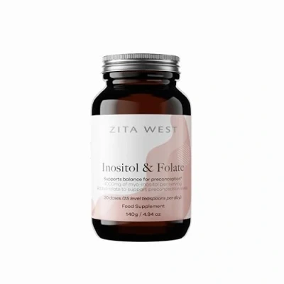 Image of Zita West Myo Inositol &amp; Folate Powder 4000mg of Per Serving for PCOS, Egg Menstrual Cycle Support, Preconception Supplement 140g (30 Doses)