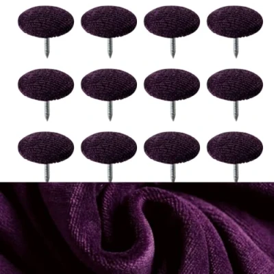Image of Velvet Covered Hoop Back Buttons Upholstery Fabric for Headboards Sofas 18 mm (Purple, Nail Buttons)