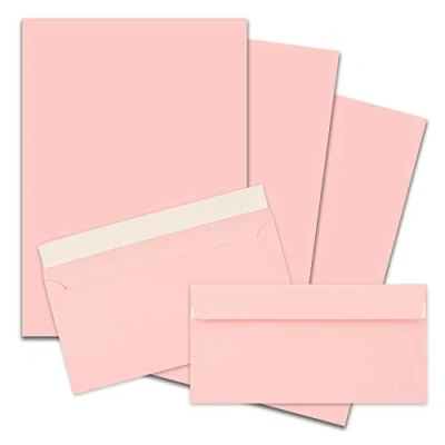 Image of FarbenFroh by Gustav Neuser 25 x A4 Writing Paper Sets with DIN Long Envelopes, Adhesive Seal, Pink, Matte Envelopes