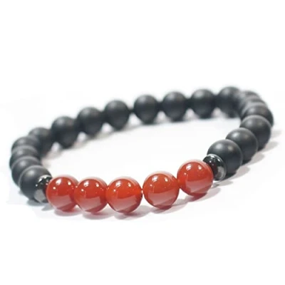 Image of RICHRAIN Gift for Him Carnelian Black Agate Beaded Energy Bracelet Men