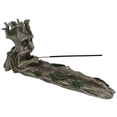 Image of Enchanting Green Man Resin Incense Stick Holder 14.5cm x 8cm (1 Pc.) Durable Handcrafted &amp; Unique Design Perfect for Garden Decor Gift Idea