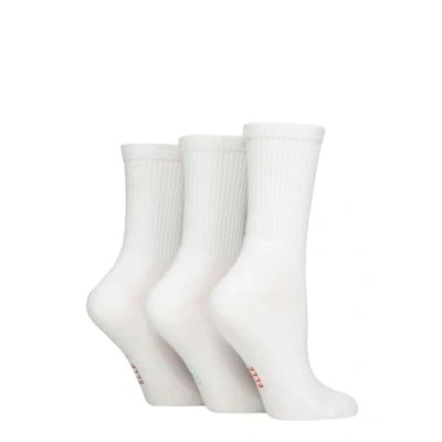 Image of Elle Women&#039;s Bamboo Sports Socks Plain and Striped, Crew Socks, Half Cushion 3 Pair Multipack Sizes 4 8 White