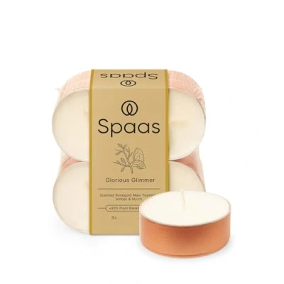 Image of Spaas Maxi Scented Tealights in Rose Gold Cup flatpack x8 10h, Glorious Glimmer