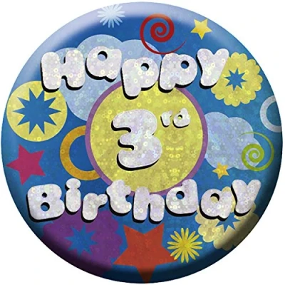 Image of amscan Holog Happy 3rd Birthday Small Badge Party Accessory