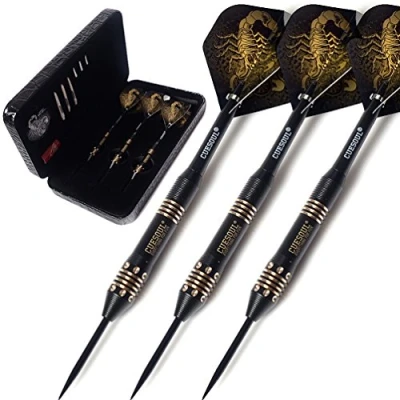 Image of CUESOUL 24 grams Black Scorpion Steel Tip Darts Set with Deluxe PU Case