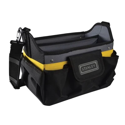 Image of STANLEY 600 Denier Open Mouth Tote Tool Bag, Heavy Duty Steel Handle, Multi Pockets Storage for Small Parts, 12 Inch, STST1 70718