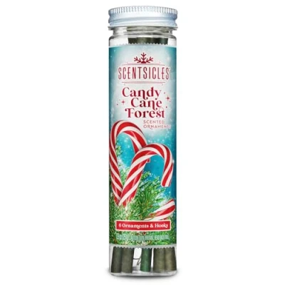 Image of Scentsicles Candy Cane Forest Scented Christmas Ornaments with Hooks 1 Bottle (6 Sticks Total)