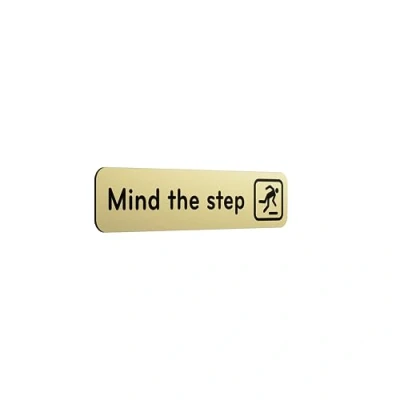 Image of Mind The Step Adhesive Door Sign in GOLD colour for business, restaurants, bars, hotels, schools, cafe. Tough 1.6 mm Thickness Material, Durable, Guaranteed not to Tear