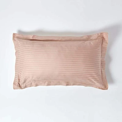 Image of HOMESCAPES Taupe Brown Pure Egyptian Cotton King Size Oxford Pillowcase 330 TC 500 Thread Count Percale Equivalent Satin Stripe Pillow Case