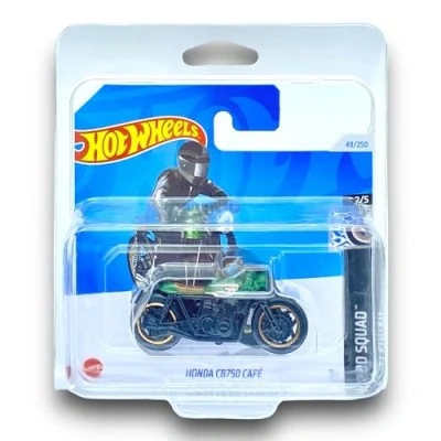 Image of Hot Wheels Honda CB750 Café (Dark Green &amp; Black) 2/5 Rod Squad 2024 49/250 (Short Card) COMES IN A KLAS CAR KEEPER SHORT CARD PROTECTOR CASE HTC61