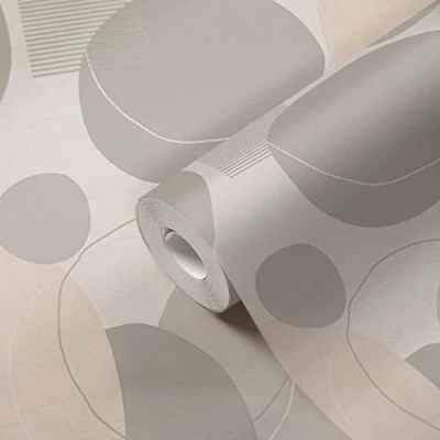 Image of A.S. Création 385954 Non Woven Wallpaper Grey White with Circles Modern Design for Living Room 10.05 x 0.53 m Made in Germany