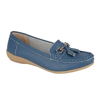 Image of Jo &amp; Joe Ladies Leather Loafer Shoes Plimsole Pumps Womens Flat Denim Size UK 6 EU 45