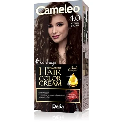 Image of Cameleo Permanent Hair Colour Cream Medium Brown Intensive Color &amp; Protection 5 Oils + Omega Plus Acids Professional, Luxurious Dye Full Kit